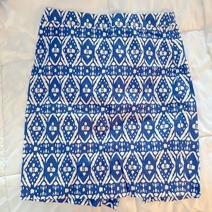 J. Crew Ikat Blue Pencil Skirt